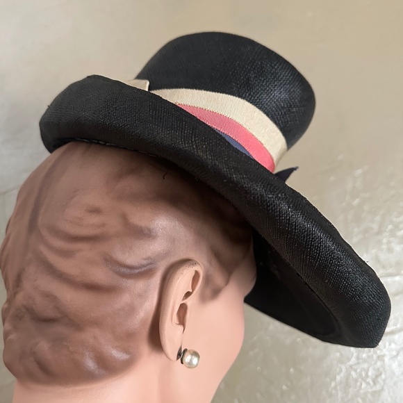 SHOWSTOPPER 1930s\' FRENCH NAVY STRAW FEDORA - MULTICOLORED GROSGRAIN BAND main image 14